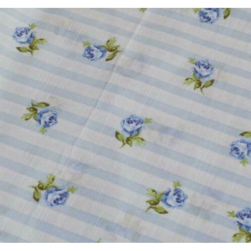 128) 150x100cm Katoenen Stof Blauwe Rozen en Strepen