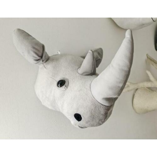 Nieuw! Pluche dierenkop Neushoorn. Wanddecoratie.Kinderkamer
