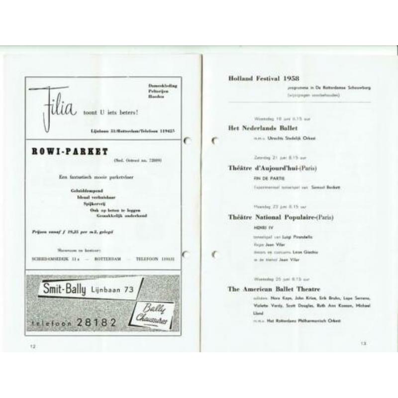 Programma Rotterdamse Schouwburg 1958