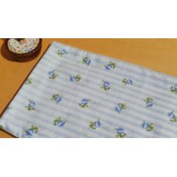 128) 150x100cm Katoenen Stof Blauwe Rozen en Strepen