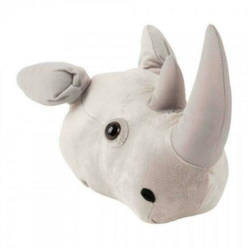 Nieuw! Pluche dierenkop Neushoorn. Wanddecoratie.Kinderkamer