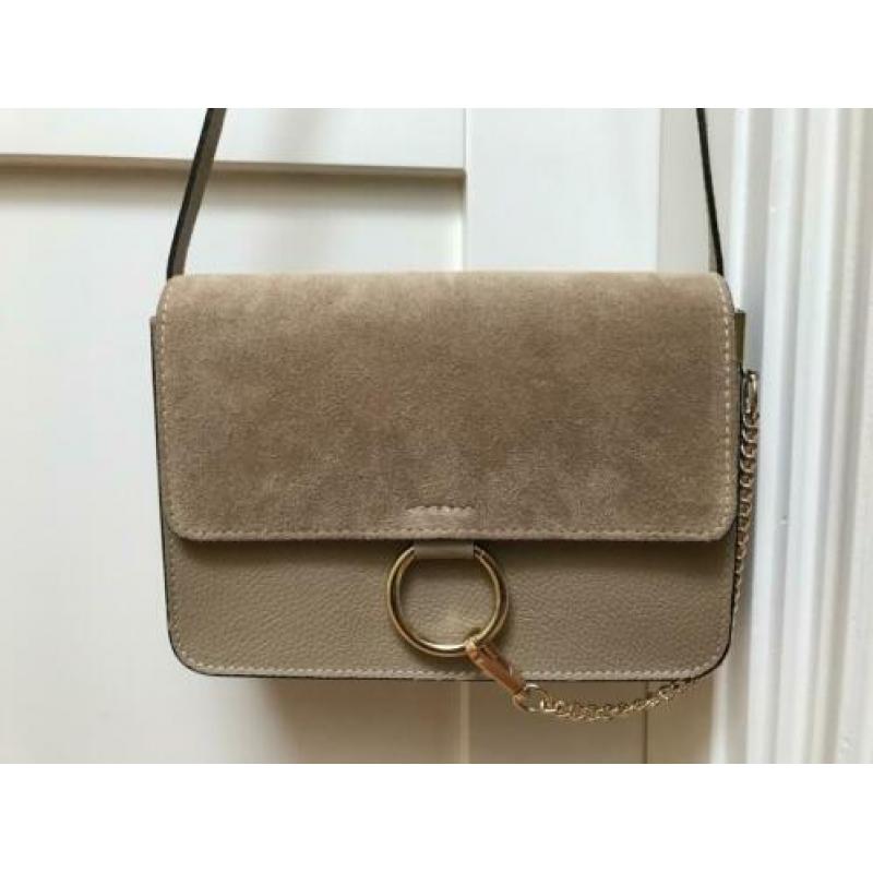 Tas leer suède beige zo goed als nieuw