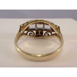 Unieke Art Deco ring met Aquamarijnen, 14 karaat goud