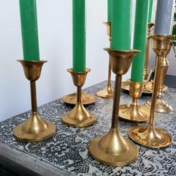 Prachtige set messing koperen kandelaars 9 stuks