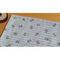 128) 150x100cm Katoenen Stof Blauwe Rozen en Strepen