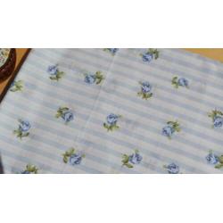 128) 150x100cm Katoenen Stof Blauwe Rozen en Strepen