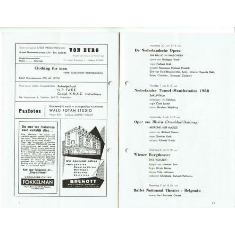 Programma Rotterdamse Schouwburg 1958