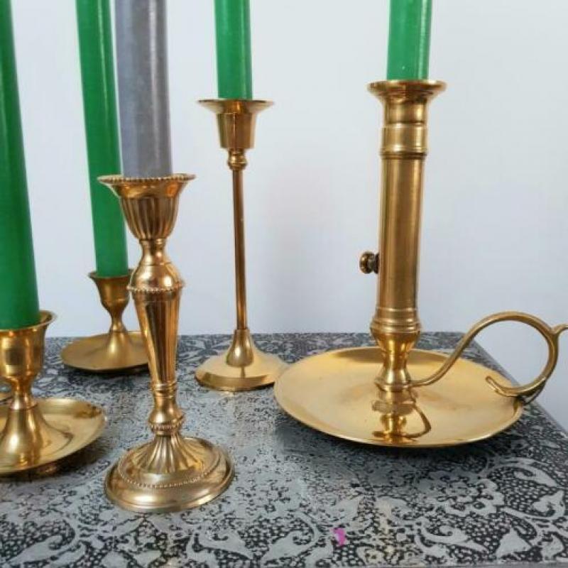 Prachtige set messing koperen kandelaars 9 stuks