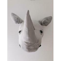 Nieuw! Pluche dierenkop Neushoorn. Wanddecoratie.Kinderkamer