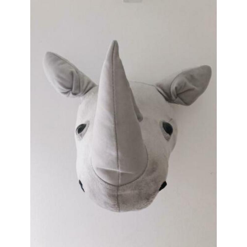 Nieuw! Pluche dierenkop Neushoorn. Wanddecoratie.Kinderkamer