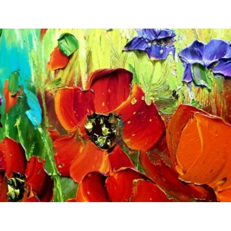 " Flowers in the Meadow "Prachtig Olieverfschilderij