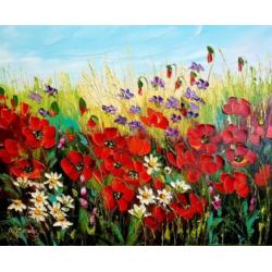 " Flowers in the Meadow "Prachtig Olieverfschilderij