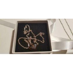 Prachtige barnsteen hanger in hart - zilveren ketting