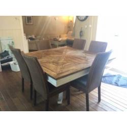 Eettafel 150x150 met 6 stoelen Riviera Maison