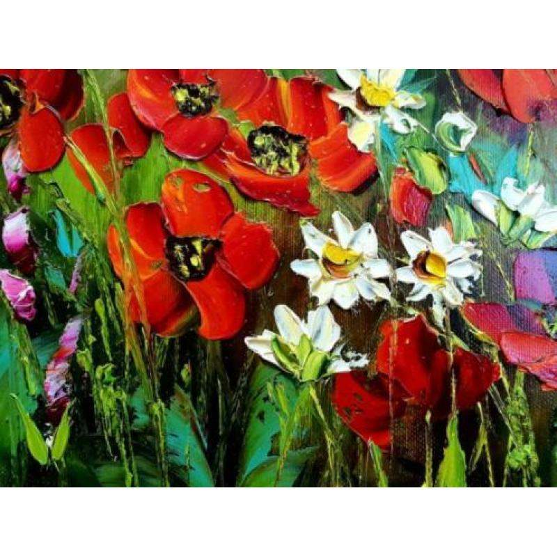" Flowers in the Meadow "Prachtig Olieverfschilderij