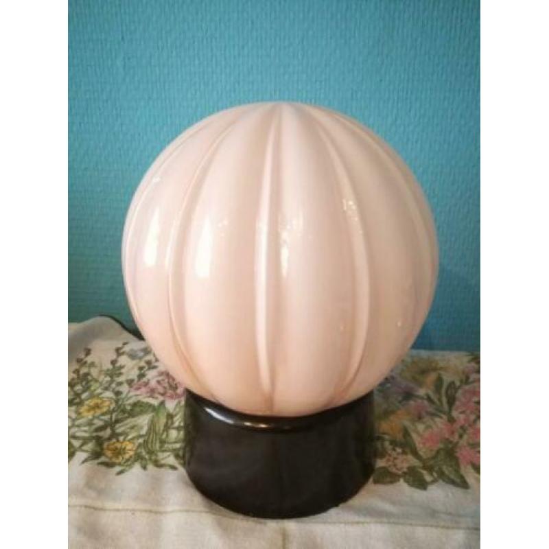 Prachtige sierlijke roze Art-Deco plafonnière opaline glas