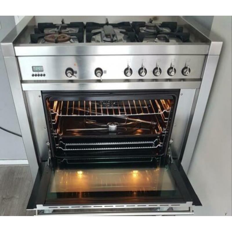 Zeer goed gasfornuis RvS smeg 5_pits 90cm oven zéér staat