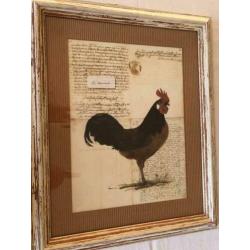Schilderij kip en haan, set van 2