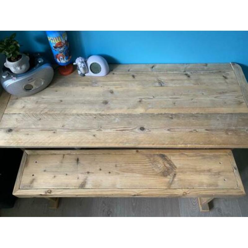 Steigerhouten tafel/bureau met bank