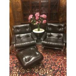 Retro Paar 1970' Pieff Alpha Chrome Lounge Chairs voetenbank