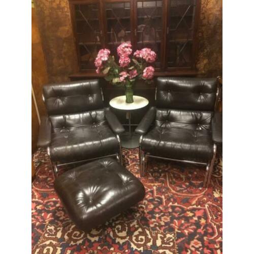 Retro Paar 1970' Pieff Alpha Chrome Lounge Chairs voetenbank