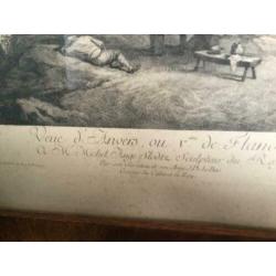 Antieke grote gravure ets J.Ph. Le Bas, Vue d’Anvers