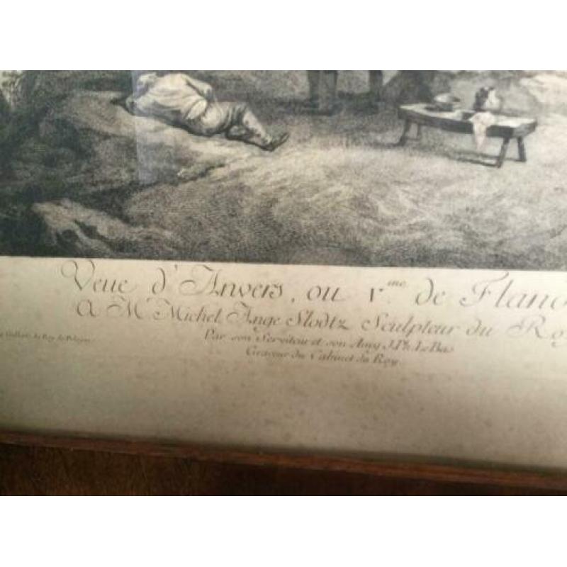 Antieke grote gravure ets J.Ph. Le Bas, Vue d’Anvers