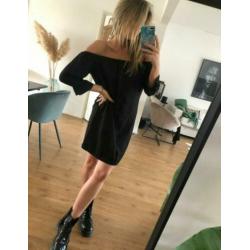 Off shoulder festival boho bohemian jurk zwart maat M EGF