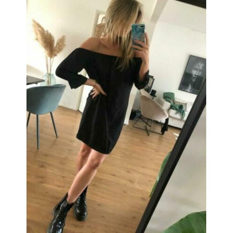 Off shoulder festival boho bohemian jurk zwart maat M EGF
