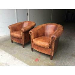 2 schapenleren clubfauteuils vintage