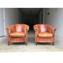 2 schapenleren clubfauteuils vintage