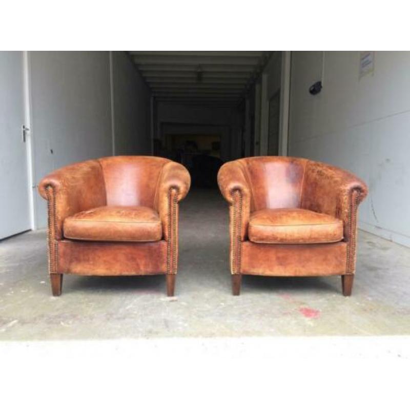 2 schapenleren clubfauteuils vintage