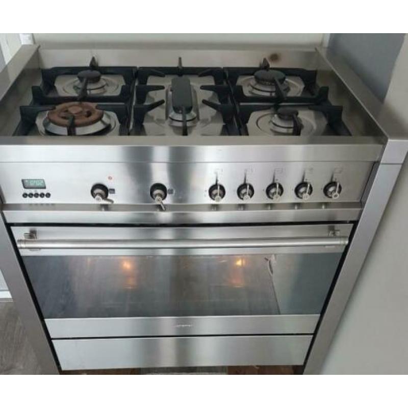 Zeer goed gasfornuis RvS smeg 5_pits 90cm oven zéér staat