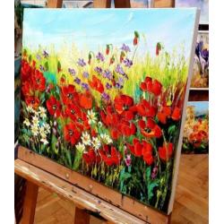 " Flowers in the Meadow "Prachtig Olieverfschilderij