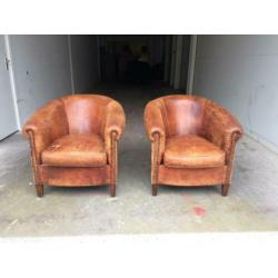 2 schapenleren clubfauteuils vintage