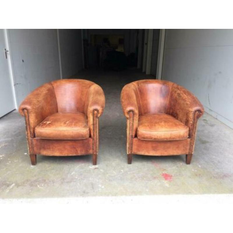2 schapenleren clubfauteuils vintage