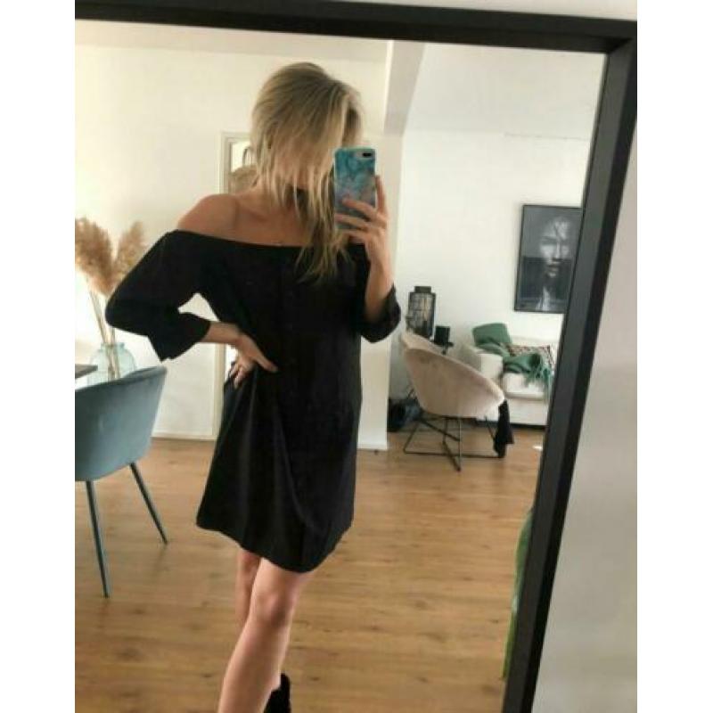 Off shoulder festival boho bohemian jurk zwart maat M EGF