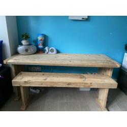 Steigerhouten tafel/bureau met bank