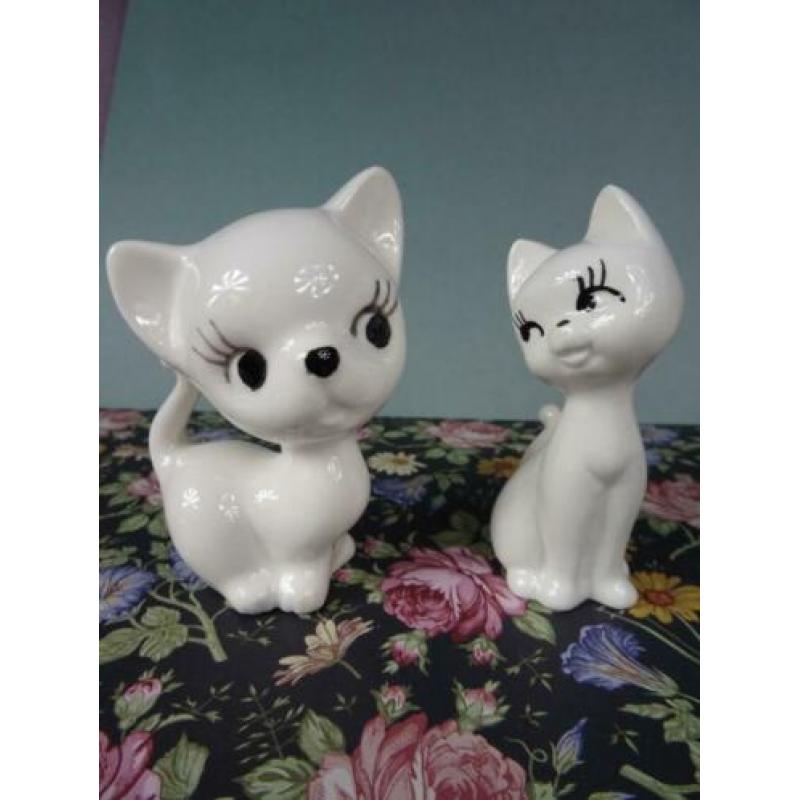 Prachtige Vintage Katten Poes Poezen beeldig beeldjes 2 stk