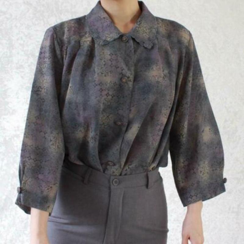 Vintage blouse grijs paars beige