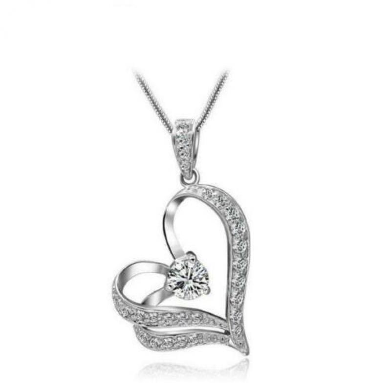 u17 Nieuw mooi 925 zilver Ketting + Hart kristal Gratis ver