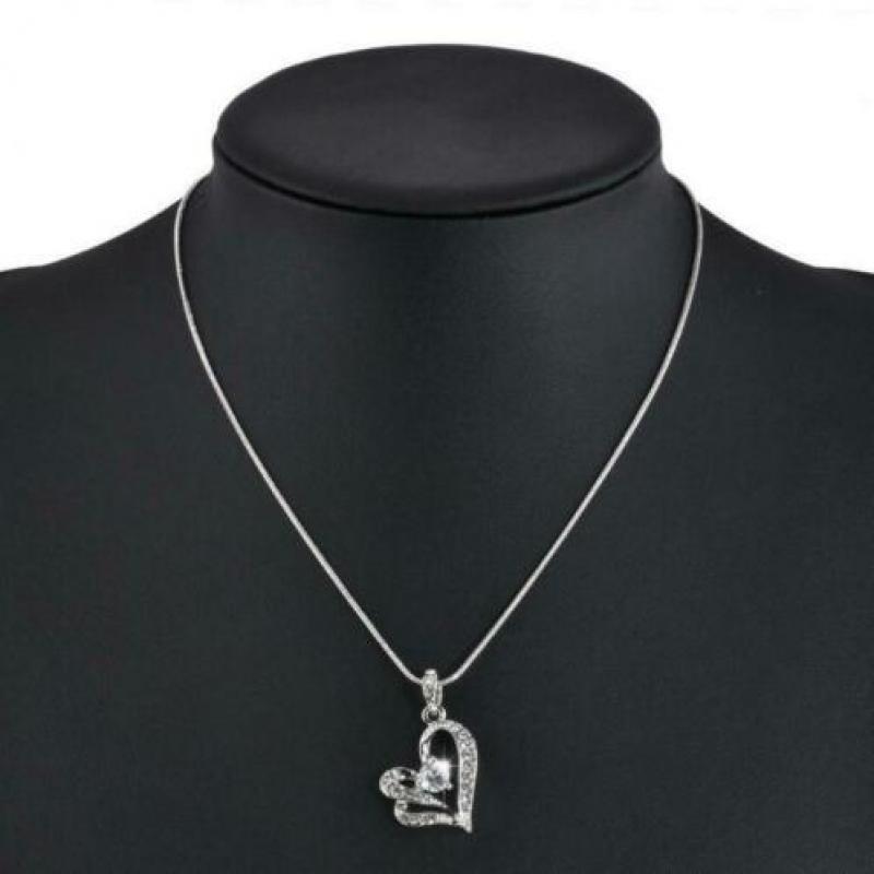 u17 Nieuw mooi 925 zilver Ketting + Hart kristal Gratis ver
