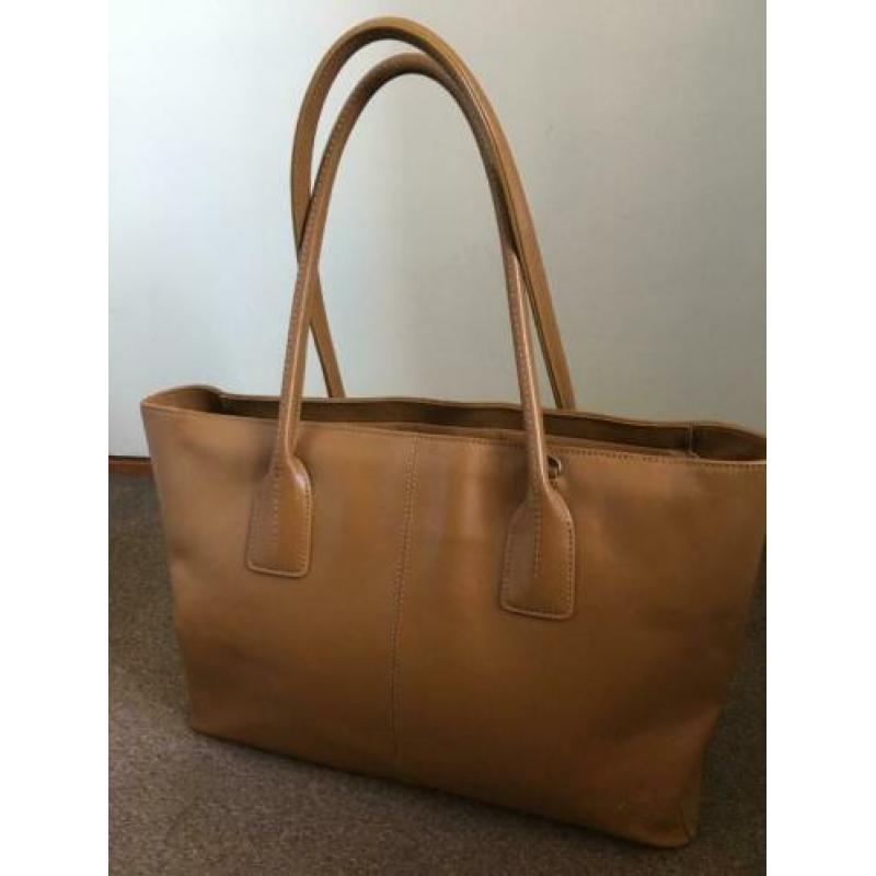 TOD'S shopper/tote bag camelkleurig leer vintage 40x25x10cm