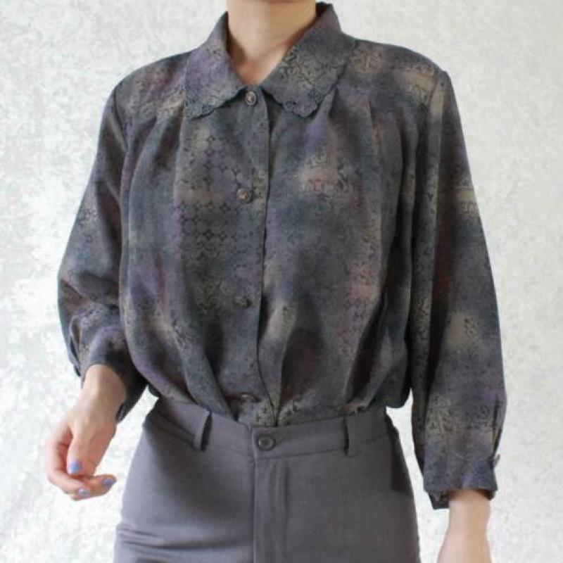 Vintage blouse grijs paars beige