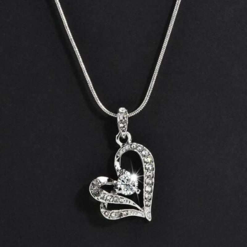u17 Nieuw mooi 925 zilver Ketting + Hart kristal Gratis ver