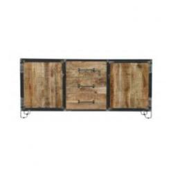 Dressoir mangohout | Robuuste meubels | zwart metaal | stoer