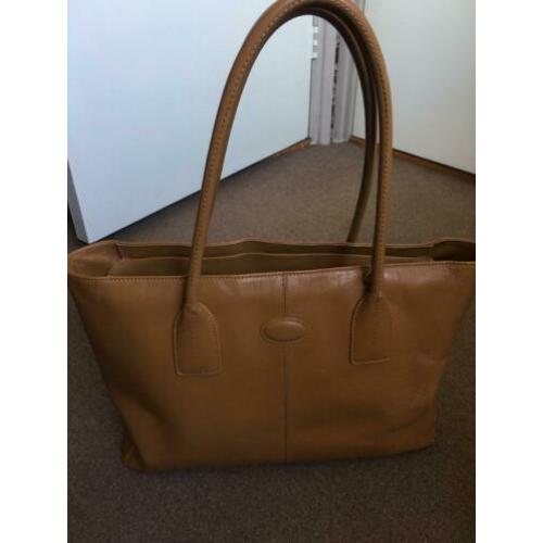 TOD'S shopper/tote bag camelkleurig leer vintage 40x25x10cm