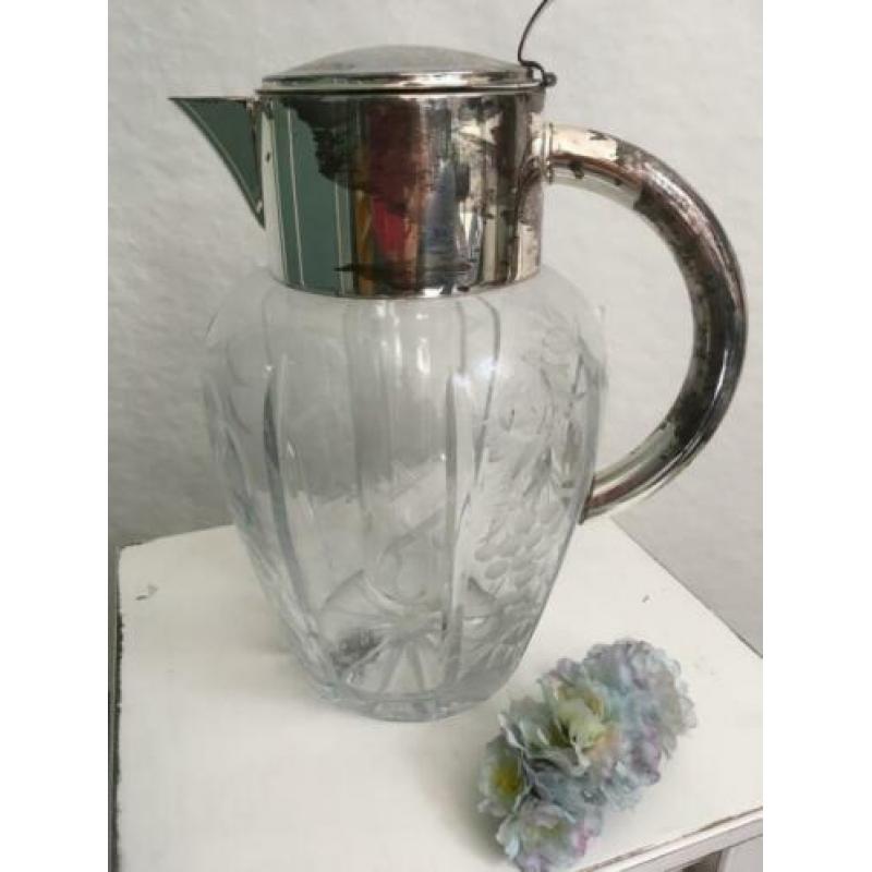Karaf kristal fruit sapkan brocante antiek geslepen glas ***