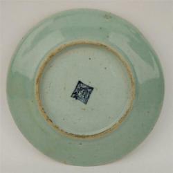 Chinees celadon bord famille rose - Vogel plus vlinder
