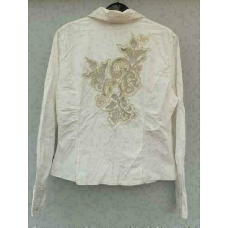 DIDI prachtig getailleerd creme/goud stretch blouse mt L